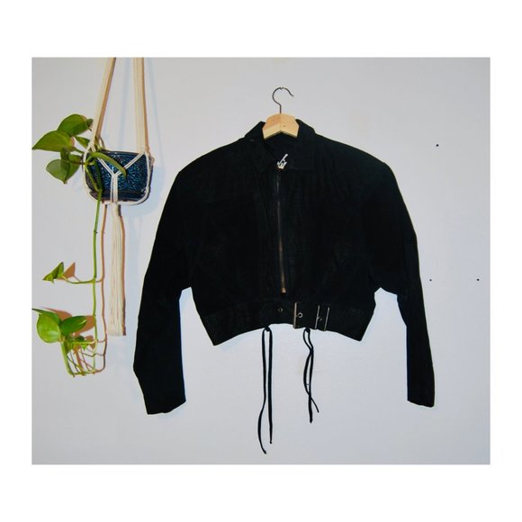 Black Leather & Suede Jacket + Skirt Set – Vintage 80’s Matching Two-Piece - Picture 9 of 14